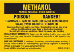 POISON! DANGER! FLAMMABLE. MAY BE FATAL OR CAUSE BLINDNESS IF SWALLOWED. HARMFUL IF INHALED…, 2" H x 5" W, Black on Yellow, Pack of 25 Labels