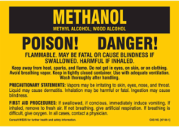 POISON! DANGER! FLAMMABLE. MAY BE FATAL OR CAUSE BLINDNESS IF SWALLOWED. HARMFUL IF INHALED…, 2" H x 10" W, Black on Yellow, Pack of 25 Labels