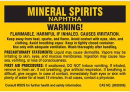 MINERAL SPIRITS NAPHTHA WARNING! FLAMMABLE. HARMFUL IF INHALED. CAUSES EYE IRRITATION…, 2" H x 2" W, Black on Yellow, Pack of 25 Labels