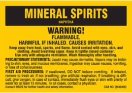 MINERAL SPIRITS NAPHTHA WARNING! FLAMMABLE. HARMFUL IF INHALED. CAUSES EYE IRRITATION…, 3.5" H x 5" W, Black on Yellow, Pack of 25 Labels