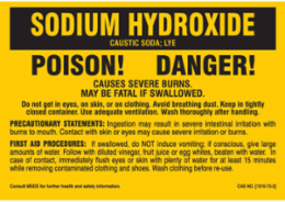 POISON! DANGER! CAUSES SEVERE BURNS. MAY BE FATAL IF SWALLOWED…, 2" H x 2" W, Black on Yellow, Pack of 25 Labels