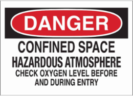 DANGER Confined Space Hazardous Atmosphere Sign, 14" H x 20" W x 0.1" D, Fiberglass