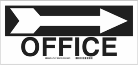 Office Sign, 6.5" H x 14" W x 0.1" D, Fiberglass, Arrow Direction: Right