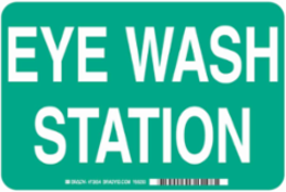 Eye Wash Station Sign, 7" H x 10" W x 0.1" D, Fiberglass, White on Green