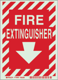 BradyGlo Photoluminescent Fire Extinguisher Sign, 7 Inch H x 5 Inch W, Red on Glow
