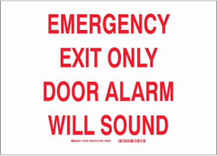 EMERGENCY EXIT Only DOOR ALARM WILL SOUND Sign, 10 " H x 14 " W