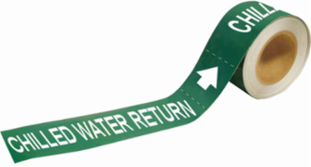 Chilled Water Return Pipe Marker, 2" H x 12" W, Roll of 25 Each, Fits Pipes 2.5" Dia. Thru 6" Dia.