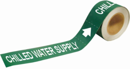 Self-Adhesive Pipe Marker: CHILLED WATER SUPPLY, 2" H x 12" W, Roll of 25 Each, Fits Pipes 2.5" Dia. Thru 6" Dia.