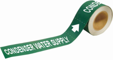 Self-Adhesive Pipe Marker: CONDENSER WATER SUPPLY, 2" H x 12" W, Roll of 25 Each, Fits Pipes 2.5" Dia. Thru 6" Dia.