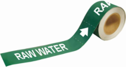 Self-Adhesive Pipe Marker: RAW WATER, 2" H x 12" W, Roll of 25 Each, Fits Pipes 2.5" Dia. Thru 6" Dia.