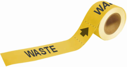 Waste Pipe Marker, 2" H x 12" W, Roll of 25 Each, Fits Pipes 2.5" Dia. Thru 6" Dia.
