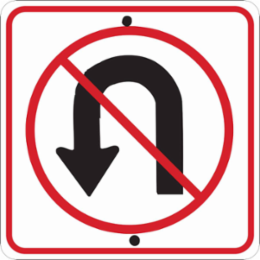 No U-Turn Picto Sign, 24" H x 24" W x 0.1" D, Fiberglass
