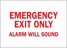 Emergency Exit Only Alarm Will Sound Sign, 7" H x 10" W x 0.1" D