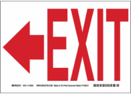 Exit Sign, 10" H x 14" W x 0.1" D, Red on White, Arrow Direction: Left
