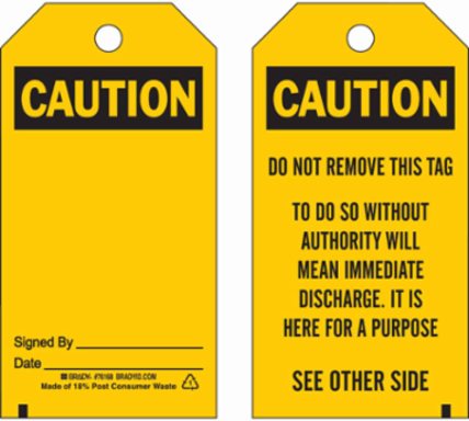 CAUTION Tag, Heavy Duty Polyester, 5.75 in x 3 in, UV Resistant, OutDoor Use