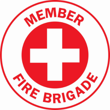 MEMBER FIRE BRIGADE Hard Hat Labels, 2" Dia, Card of 4 Labels, Red on White