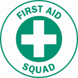 FIRST AID SQUAD Hard Hat Labels, 2" Dia, Card of 4 Labels, Green on White