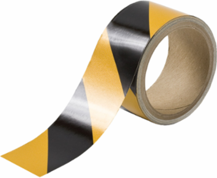 Marking Tape Roll - Reflective Vinyl, Diagonal Stripes, Black on Yellow, 2"x 5 Yds