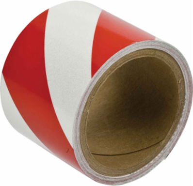Marking Tape Roll - Reflective Vinyl, Diagonal Stripes, Red on White, 3"x 5 Yds