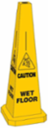 BradyCone Warning System, WET FLOOR, 35 Inch Height, Yellow Plastic Cone