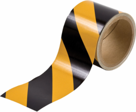 Reflective Black and Yellow Striped Tape, Acrylic, Black/Yellow, 3" x 10 Yd