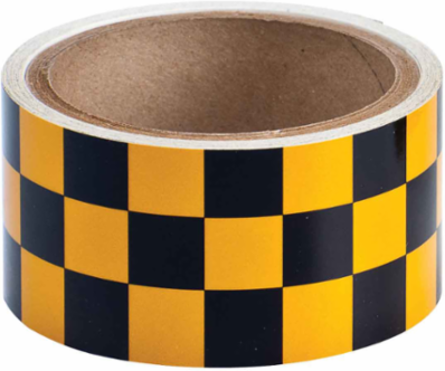 Reflective Black and Yellow Checkered Tape, Acrylic, Black/Yellow, 3" x 10 Yd