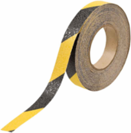 Anti-Skid Tape 1 Inch x 60 ft, Grit-Coated Polyester, Black/Yellow, Permanent Adhesive
