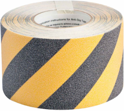 Anti-Skid Tape 4 Inch x 60 ft, Grit-Coated Polyester, Black/Yellow Stripes