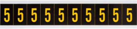 Outdoor Utility Pressure Sensitive Vinyl Number Labels - 1" H, Yellow on Black, 5