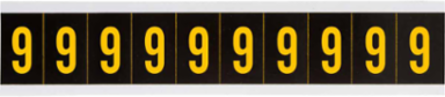Outdoor Utility Pressure Sensitive Vinyl Number Labels - 1" H, Yellow on Black, 9