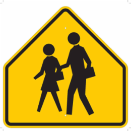 School Crossing Picto Sign, Gloss, 30" H x 30" W x 0.090" D, Aluminum