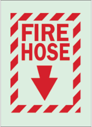 Fire Hose Sign, 14" H x 10" W x 0.008" D, Red on Glow, Polyester