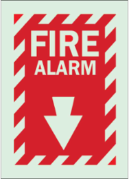 Fire Alarm Sign, 14" H x 10" W x 0.008" D, Red on Glow, Polyester