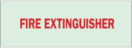 Fire Extinguisher Sign, 3.5" H x 10" W x 0.063" D, Red on Glow, Polystyrene