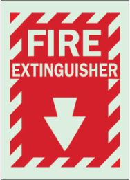 Fire Extinguisher Sign, 14" H x 10" W x 0.063" D, Red on Glow, Polystyrene