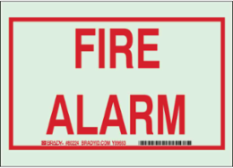 BradyGlo Fire Alarm Sign, 5 Inch x 7 Inch, Glow in Dark Polyester, Non-Reflective