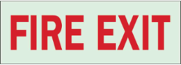 Fire Exit Sign, 3.5" H x 10" W x 0.008" D, Red on Glow, Polyester