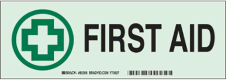 BradyGlo First Aid Sign, 5 Inch H x 14 Inch W, Photoluminescent Polyester