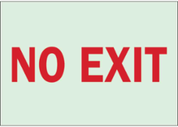 No Exit Horizontal Sign, Red on Glow, 10 Inch H x 14 Inch W, Photoluminescent