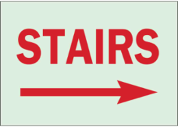 BradyGlo Glow-in-the-Dark Stairs Sign 7 Inch x 10 Inch, Polyester, Arrow Right