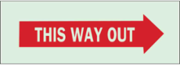 BradyGlo This Way Out Sign, Red on Glow, 3.5 Inch H x 10 Inch W, Glow in the Dark