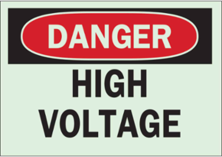 BradyGlo DANGER High Voltage Sign, 10 Inch H x 14 Inch W, Glow in the Dark