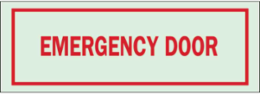 BradyGlo Emergency Door Sign, 5 Inch H x 14 Inch W, Gloss Red on Glow
