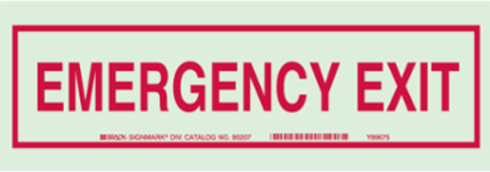 BradyGlo Emergency Exit Sign, 3.5 Inch H x 10 Inch W x 0.063 Inch D, Glow in the Dark