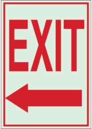 BradyGlo Exit Sign, Red on Glow, 10 Inch H x 7 Inch W, Glow in the Dark, Arrow Left
