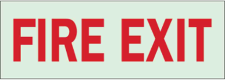 Fire Exit Sign, 3.5" H x 10" W x 0.063" D, Red on Glow, Polystyrene