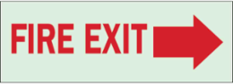 Fire Exit Sign, 5" H x 14" W x 0.063" D, Red on Glow, Polystyrene