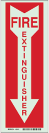 Fire Extinguisher Sign, 14" H x 5" W x 0.063" D, Red on Glow, Polystyrene