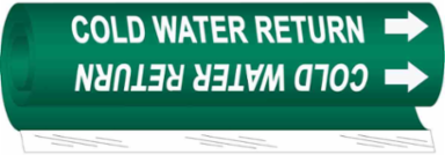 Wrap Around Pipe Marker: COLD WATER RETURN8" H x 5" W, Fits Pipes 0.5" Dia. Thru 1.375" Dia.