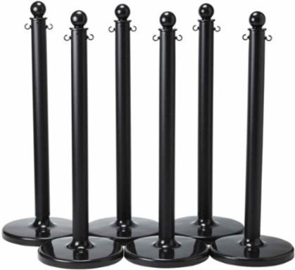 Bradylink Warning Posts, Black, 40 Inch H x 2.5 Inch Dia, Polyethylene, Pack of 6